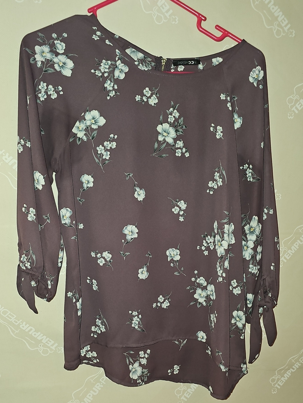 Nine West Mauve Floral Tie-Sleeve Blouse